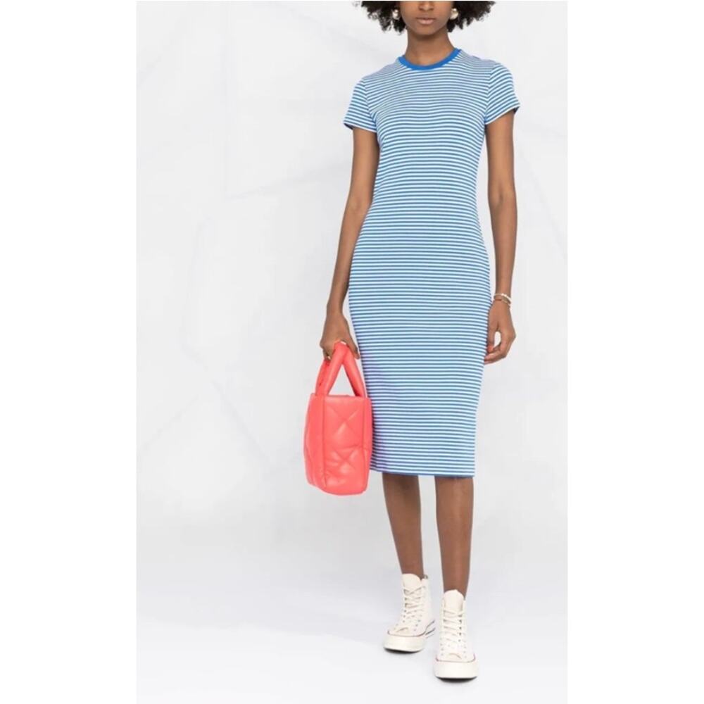 Polo Ralph Lauren Striped Short Sleeve T Shirt Dress In Keel Blue White